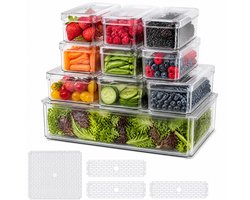 10 Delige Koelkast Organizer Set - Voedselbewaar Dozen - Luchtdichte Vershoudbakjes Met Afdruipplaat - Groente En Fruit Opbergboxen - Keuken Opslag Set