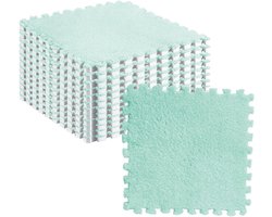 10-delige Pluche Schuimvloer Tegels - Vierkante Interlock Tapijttegels - Anti-Slip Vloerkleden Voor Salon Slaapkamer Decoratie - 31x30 cm - Mintgroen Wit