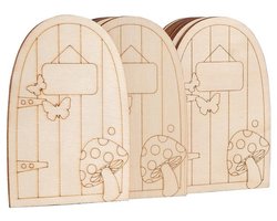 10-delige set: Miniatuur houten tuindeuren & -ramen — Onbeschilderde decoratieve accessoires voor doe-het-zelf poppenhuizen, wanddecoratie, wooninrichting en feestdecoraties (Paddenstoelstijl)