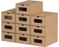 10-delige set Schoenenbox ladekast opbergdoos - met kijkvenster en lade schoenendoos - kartonnen doos van kraftpapier - Sneakerbox speelgoeddoos - Stapelbaar & Universeel - Bruin