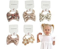 10 haarelastiekjes met strik voor meisjes, kleurrijke kinderaccessoires met ruitjespatroon, perfect voor school en vrije tijd.