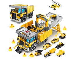 10-in-1 groot technisch transportvoertuig - graafmachine - bulldozer - grote vrachtwagen - helikopter - kraan - helikopter - bouwvoertuigen - 2 jaar oud, 3 jaar oud, 4 jaar oud speelgoed voor jongens en meisjes - Verjaardagscadeau