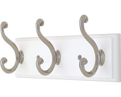 10-inch Wandgemonteerde Kapstok met 3 Decoratieve Haken - Satijn Nikkel en Wit - Content in HTML kapstok hangend met plank