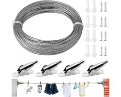 10 Meter Roestvrij Stalen Staalkabel, Pvc-Gecoate Staalkabel, Fotolijst Opknoping Draad, Verstelbare Staalkabel, Staalkabel Voor Gordijnen, Met 4 Hoekhouders, Schroeven En Rubberen Stoppen