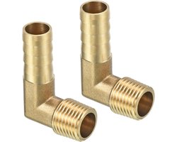 10 mm weerhaak tot 1/4 inch PT buitendraaibuis x 2 stuks 90 graden elleboog-messing schroefverbinding voor lucht water brandstof pneumatische slang goud