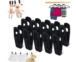 10 ophangklemmen, fluwelen kledingklemmen, antislip en traceerloze kledingklemmen, geschikt voor handdoeken, broeken, rokken, poppen, sokken (7,1*2,2cm, zwart)