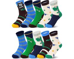 10 paar kindersokken - Klassieke sokken voor meisjes en jongens - Leuke katoenen sokken - Herfst- en wintersokken met cartoondinosaurussen - Babysokken - Maat L 6-8 jaar [Aanbevolen schoenmaten 29-32]