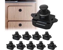 10-pack drukknopkastvergrendeling sleutelloze vergrendeling, drukknopvergrendeling geschikt voor 15-18 mm dikte RV boot busje jacht camper kastdeur kast,Zwart