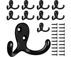 10-pack kapstokhaken, wandhaken, robuuste metalen haken met dubbele pinnen, geschikt voor aan de muur, voor woonkamer, badkamer, keuken en slaapkamer. Geschikt voor het ophangen van jassen, tassen, sjaals, handdoeken, hoeden, sleutels en bekers (zwar