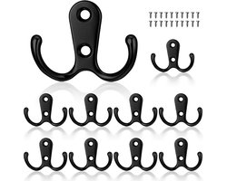 10-pack kapstokken - dubbele haak - metalen haak - wandgemonteerde deurhaak - praktische haak - ruimtebesparend - voor badkamer slaapkamer keuken hangende kleding jaszak handdoeksleutel - zwart