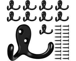 10 Pack Zware Dubbele Wandhaken - Ideaal voor Jas, Tas, Sjaal, Handdoek, Hoed, Sleutels en Kopjes