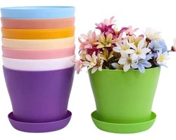 10 Pcs 5.5 Inch Plant Pots - Colorful Plastic Flower Pots met Drip Trays - Indoor Plant Potten voor Thuis en Kantoor Decoratie (8 Kleuren, 14cm)