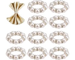 10 servetringen met parels, geschikt voor bruiloften, witte en zilveren servetringhouders, elegante servetringen met strass-steentjes en versieringen van imitatieparels, losse verpakking