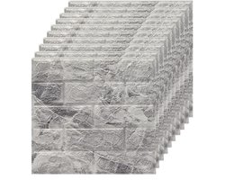 10 stuks 3D-wandpanelen, 35 x 38,5 cm, zelfklevend, keukenachterwand, baksteenbehang, steenlook, 4 mm, steenbehang, muursticker, waterdicht, wandbehang voor keuken, slaapkamer, grijs