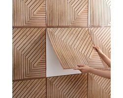 10 stuks 3D zelfklevende houten muurpanelen - Houten wandbekleding - Zelfklevend - 3D muurpanelen voor wanddecoratie - Decoratief akoestisch paneel - 30x30 cm (Bruin geel)