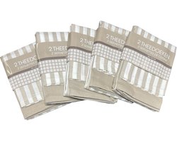 10 stuks (5 x set à 2 st) Theedoek 50 cm x 50 cm Beige 100 % Katoen