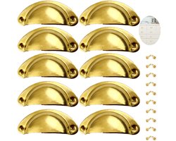 10 stuks - Antieke gouden kastladeknoppen - vintage messing komvormige knoppen - vintage schelpvormige ladeknoppen - mini kastdeurknoppen - inclusief schroeven - geel - geschikt voor de decoratie van kaptafels, kasten en lades