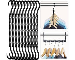 10 stuks - cascadehangers met 5 gaten - kledingkast organizer - ruimtebesparende hangers - magische hangers met 5 gaten - stevige kunststof hangers - kastorganizers voor het opbergen van kleding - essentiële accessoires voor in de slaapkamer - zwart