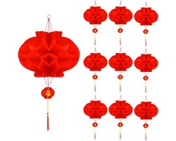 10 stuks Chinese rode papieren lantaarns, gelukkige traditionele hangende decoraties, waterdichte Chinese lantaarns voor Nieuwjaar, Lentefestival, bruiloft, restaurant, feestdecoratie