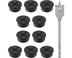 10 stuks flexibele siliconen kabeldoorvoer - 25 mm - kabelmanagement voor bureau en computertafel met 25 mm boor (zwart, wit) (zwart)