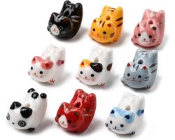 10 Stuks Gedrukte Kat Keramische Kralen - Diverse Stijlen voor DIY Ambachten en Sieraden Maken, Leuke Dier Porselein Kralen voor Home Decor en Creatieve Projecten