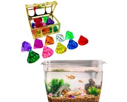 10 stuks - Gesimuleerde kristallen diamanten - zomerzwembad accessoires - Kleurrijke acryl edelstenen - Wordt geleverd met een gouden schatkist - Kinderspeelgoed met kralen - Geschikt voor gebruik op het strand, in het zwembad en in het aquarium