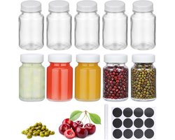 10 Stuks Glas Shot Flessen met Deksel - 60ml Sap Shot Flessen met Labels - Kleine Herbruikbare Glas Flessen voor Gember Shot, Olie, Saus, Melk (Witte Deksel)