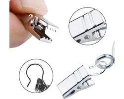 10 Stuks - Gordijn clips - RVS - Gordijnhaakjes - Gordijnhaken - Haakjes voor handdoeken, theedoeken en vaatdoeken - Badkamerhaken - Metalen wasknijpers - Clips voor gordijnen - Clipjes - Metalen knijpers - Knijper voor het douchegordijn