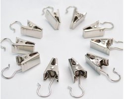 10 Stuks - Gordijn clips - RVS - Gordijnhaakjes - Haakjes voor gordijnen - Haakjes voor handdoeken, theedoeken en vaatdoeken - Badkamerhaken - Metalen wasknijpers - Gordijnclips - Clipjes - Metalen knijpers - Knijper voor douchegordijn - Gordijnhaken