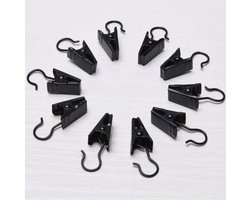 10 Stuks - Gordijn clips - RVS - Zwart - Gordijnhaakjes - Gordijnhaken - Lengte 1.5cm - Haakjes voor handdoeken, theedoeken en vaatdoeken - Badkamerhaken - Metalen wasknijpers - Gordijnclips - Clipjes - Metalen knijpers - Douchegordijn