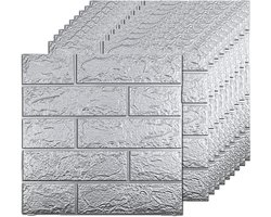 10 stuks grijze 3D-wandpanelen, behangstickers met zelfklevende waterdichte bakstenen wandpanelen, afneembaar en opplakbaar voor binnenwanddecoratie, huisdecoratie