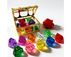 10 Stuks Grote Kinder Speelstenen - Gouden Doos – Acryl Multikleurige Diamanten – Voor Schatzoeken en Feestdecoratie – Veilig en Non-toxisch Sensomotorisch Speelgoed – Ca. 2,5 Cm – 10-Delig – Multicolor