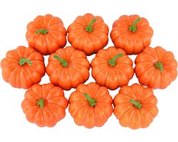 10 stuks - Halloween decoratieve kunstmatige pompoenen - Kleurrijke set herfst decoratieve schuimpompoenen voor binnen- en buitengebruik - Mini-pompoenen - oranje kleur - Feestelijke sfeerdecoraties - voor tafeldecoraties