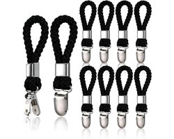 10 stuks handdoekclip, metalen keukenhanddoeken clips met ophanglus, stoffen haak clip hangers voor thuis keuken badkamer kasten, stoffen hanger houder beugels - gevlochten katoenen lus