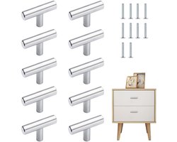 10 stuks - Holle roestvrijstalen handgreep - Kastgreep - Hardwaregreep - Enkelgats kastgreep - T-vormige kastknop - Geborstelde roestvrijstalen moderne ladegreep - Geschikt voor kaptafel, kast, lade - 10*50*32mm - Enkel gat - Zilver