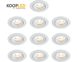 10 Stuks Inbouwspot LED | Wit | 3.5 Watt | 2700K | Kantelbaar | IP22 | Ronde plafondspots + GU10 Fitting