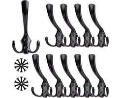 10 stuks - Kapstokhaak - Kapstokhaken - Ophanghaken - Handdoekhaakjes - haak - Kledinghaak - Ophanghaak - Zinklegering - zwart - 11.5*6.8 cm - Met schroeven - voor slaapkamer keuken badkamer