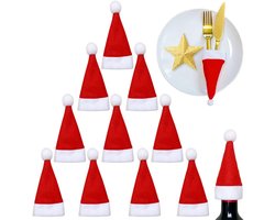 10 stuks kersttafeldecoratie kerstman muts, bestekzakje mini kerstmuts bestekhouder, kerstdecoratie tafelversiering voor Kerstmis
