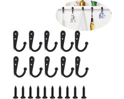 10 stuks kledinghaken - haken- dubbele wandhaken - retro haken - wand - Ophanghaken Industrieel-Dubbele Wand - Kapstok - Badkamer Haak - Met schroeven
