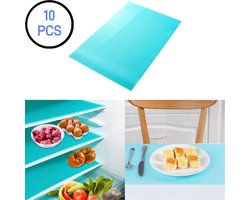 10 stuks - Koelkastmatten - Ladematten - Placemats - Gemakkelijk schoon te maken - Snijvast - Water- en oliebestendig - blauw - Geschikt voor laden, koelkasten en eettafels
