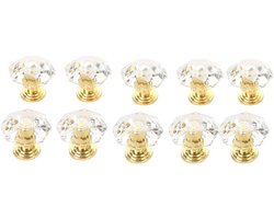 10 Stuks Meubel Knoppen – Handvat voor Lade & Kast – Kristal met Goud – 2.4*2.3 cm