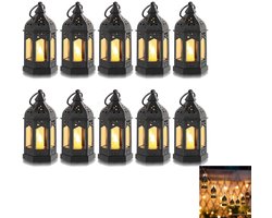 10-Stuks Mini-lantaarn - LED-kaarslantaarn - Decoratieve lantaarn - Geschikt voor Halloween-scènes, kerstversiering, tafeldecoratie voor bruiloften, het creëren van een feestelijke sfeer, kampeerverlichting, decoratie met tuinfeeënthema - Zwart