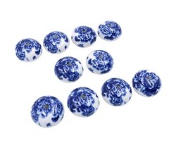 10 Stuks Moderne Europese Wind Knoppen Bloemen Handgeschilderde Keramische Bal Vorm Kast Garderobe Kast Lade Deurgrepen Trekt Knop, Blauw en Wit Bloem
