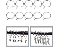 10 stuks - Openbare gordijnringen met ringen - Metalen gordijnringen - Douchegordijnringen - Klik-ontwerp - Zilver - Binnendiameter 50 mm - Past op gordijnroedes tot 1,8 inch - Geschikt voor woonkamers, slaapkamers en doucheruimtes