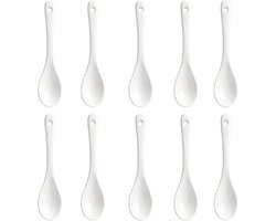10 stuks porseleinen eierlepels 13 x 2,5 cm, witte keramische lepel, jamlepel, theelepel, koffielepel, dessertlepel, porseleinen lepel, klein, suikerlepel voor desserts, koffie, yoghurt meer, wit