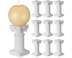 10 Stuks Romeinse Kolom Beelden, Griekse Zuilen, Kaarsenhouders, Miniatuur Resin Sculpturen, Decoratieve Cake Displays voor Bruiloften en Feestjes, Wit