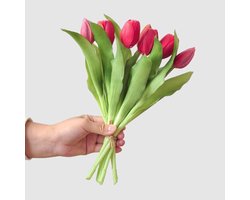 10 Stuks Roze-Rode Kunst Tulpen Boeket - Realistisch PU Materiaal, Zachte Aanraking, Ideaal voor Woondecoratie, Bruiloften & Cadeaus