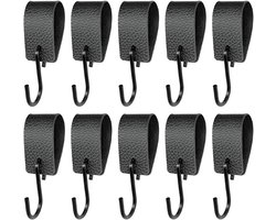 10-stuks S-haken - Haken - S-haken van leer - Kapstokhaken - Keukenhaken - Campinghaken - Badkamerhaken - Multifunctionele S-haken - Geschikt voor kledingkasten, camping, keukens, badkamers, slaapkamers, kantoren, buitenruimtes, etc. - Zwart
