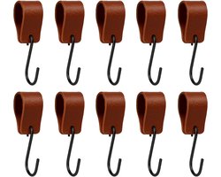 10-stuks S-haken - Haken - S-haken van leer - Kapstokhaken - Keukenhaken - Campinghaken - Badkamerhaken - Multifunctionele S-haken - Geschikt voor kledingkasten, camping, keukens, badkamers, slaapkamers, kantoren, buitenruimtes, etc. - Bruin