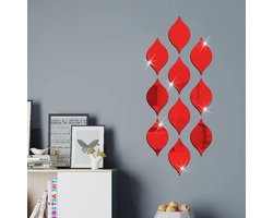 10 stuks spiegelstickers - druppelvormige zelfklevende acrylspiegels van 20 x 10 cm - verwijderbare DIY-stickers voor woondecoratie, geschikt voor de woonkamer, badkamer, woning en studentenkamer -Rood